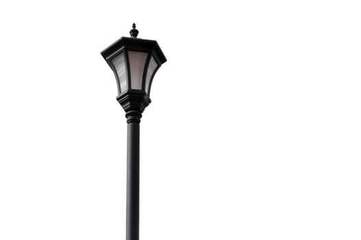 Old street lamp close up. Isolated object on a white background.