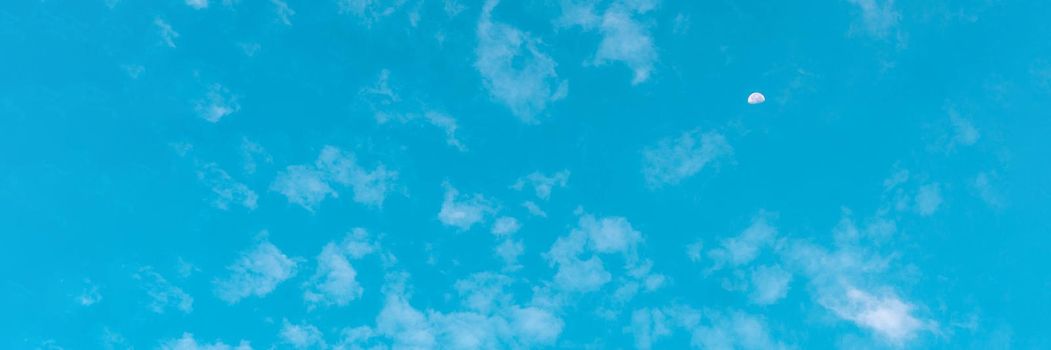 BANNER Atmosphere panorama white clouds azure blue sky Background summer open air tenderness freedom.