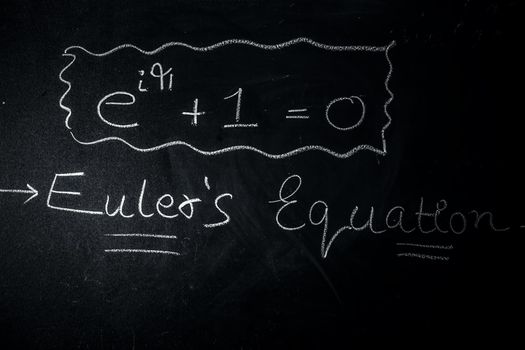 Shot of Euler's equation of Euler's identity or Euler's formula written on the blackboard.