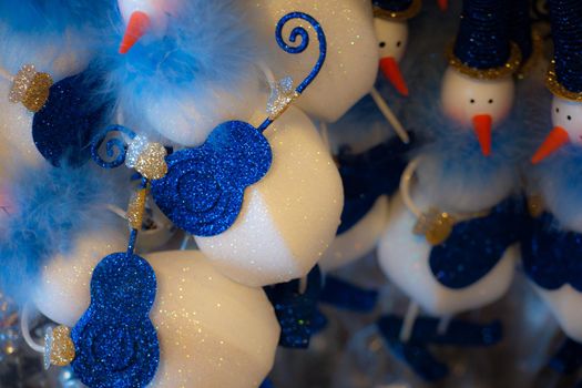 Blue snowmen. Christmas ornaments.