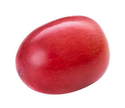 Red ripe grape isolated on white background. Purple dark fresh grape seedless berry. Macro, studio shot, front view.