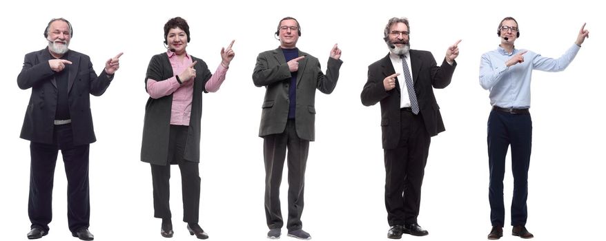 group of business people with microphone isolated on white background