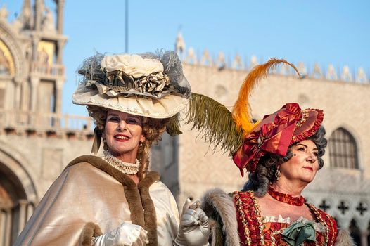 VENICE, ITALY - Febrary 21 2019: The masks of the Venice carnival 2019