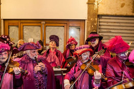 VENICE, ITALY - Febrary 22 2019: The masks of the Venice carnival 2019