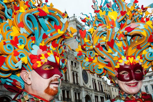 VENICE, ITALY - Febrary 7 2018: The masks of the Venice carnival 2018