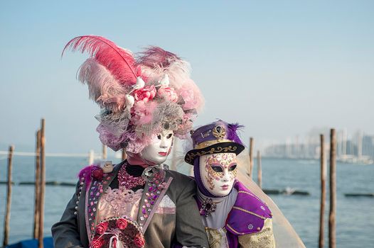 VENICE, ITALY - Febrary 21 2019: The masks of the Venice carnival 2019