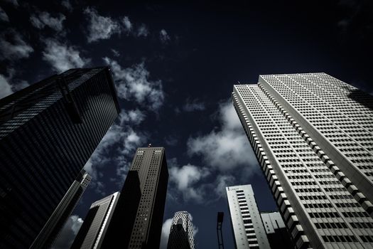 Shinjukus skyscrapers and blue sky. Shooting Location: Tokyo metropolitan area