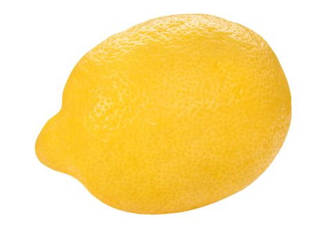 Yellow lemon closeup isolated on white background. Whole fresh limon front view. Healthy fruit food background. Organic ripe fruit.