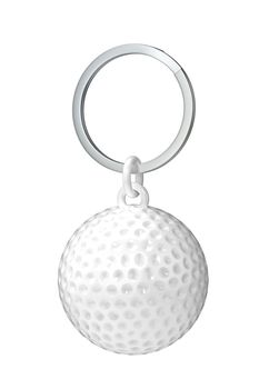 Keychain with golf ball isolated on white background