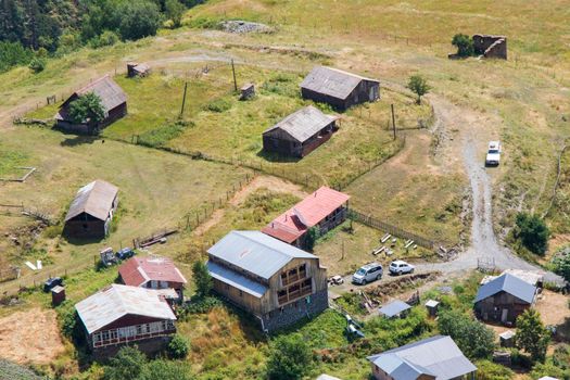 Omalo village in Tusheti, Georgia. Old houses view