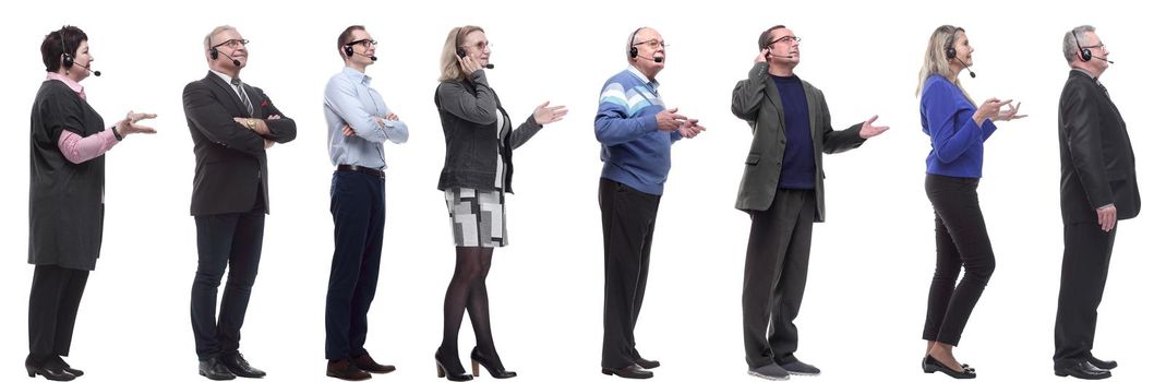 group of business people with microphone isolated on white background