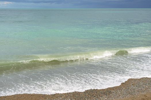 The Black Sea, the horizon, storm and waves