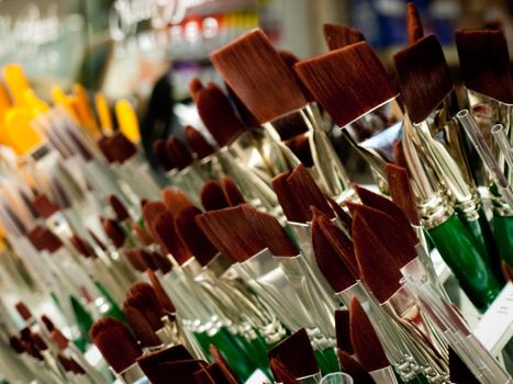 Paint brushes on the display.