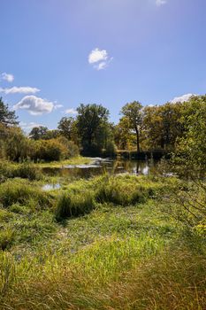 Beautiful view of the river on a bright sunny autumn day