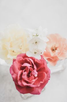 Wedding decor, floral background and beautiful home garden concept - Vintage roses on marble