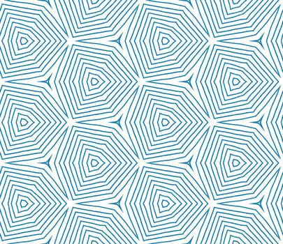 Textured stripes pattern. Blue symmetrical kaleidoscope background. Textile ready sublime print, swimwear fabric, wallpaper, wrapping. Trendy textured stripes design.