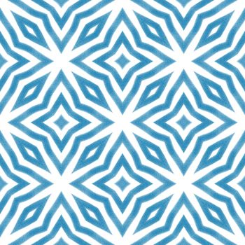 Exotic seamless pattern. Blue symmetrical kaleidoscope background. Summer swimwear exotic seamless design. Textile ready breathtaking print, swimwear fabric, wallpaper, wrapping.