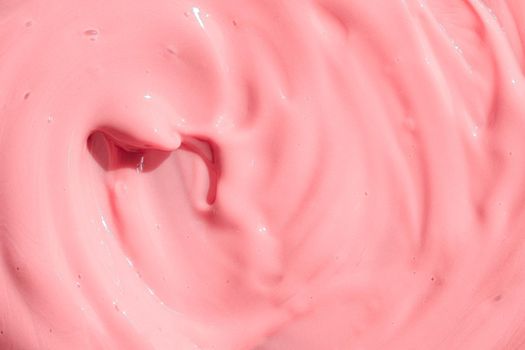 Peach cream, moisturizer, shampoo spread, sunscreen cosmetic smear background. Creamy pink skincare lotion mousse product closeup. Moisturizing beauty creme, balm swatch, pink paint, yogurt texture