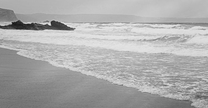 Coastal art print, monochrome and seascape concept - Atlantic ocean coast scenery, fine art