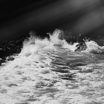 Coastal art print, monochrome and seascape concept - Atlantic ocean coast scenery, fine art