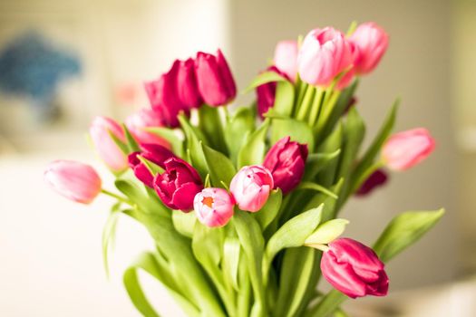 Flowers, spring holidays and home decor concept - Bouquet of beautiful tulips, floral background