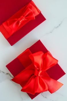 Romantic celebration, lifestyle and birthday present concept - Luxury red holiday gifts on marble