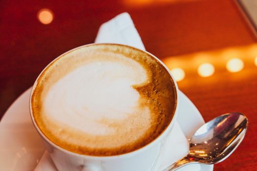 Breakfast, food and drinks and service concept - Cappuccino in a restaurant, at a coffee break