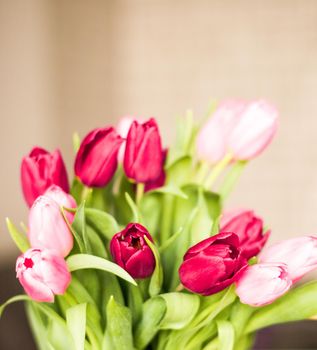 Flowers, spring holidays and home decor concept - Bouquet of beautiful tulips, floral background