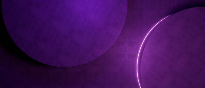 Abstract Dynamic Purple Background with Lights on the edge of circle shape Smooth Grungy Texture. 3D render  Illustration Design Template.
