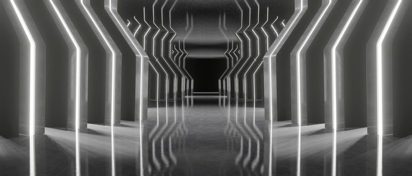 Futuristic Minimal Scifi Corridor Interior Dark Banner Background Wallpaper 3D Render