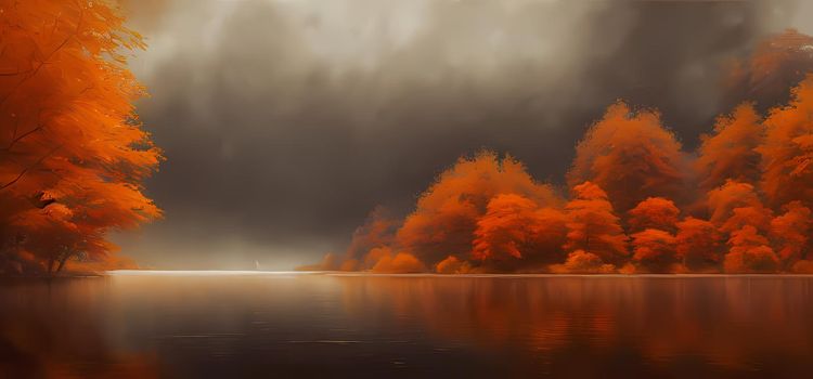 Autumn landscape with calm river. Digital art for book illustration,background wallpaper, concept art.