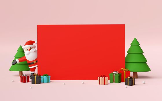 Merry Christmas and Happy New Year, Scene of blank space with Santa Claus and Christmas gifts, 3d rendering