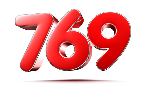 Rounded red numbers 769 on white background 3D illustration with clipping path