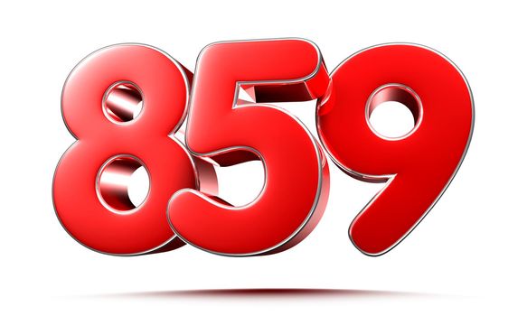 Rounded red numbers 859 on white background 3D illustration with clipping path