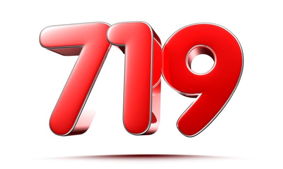 Rounded red numbers 719 on white background 3D illustration with clipping path