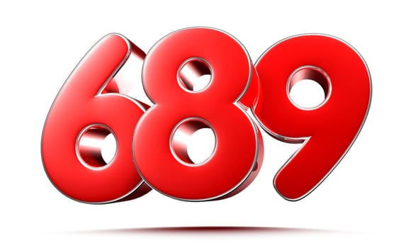 Rounded red numbers 689 on white background 3D illustration with clipping path
