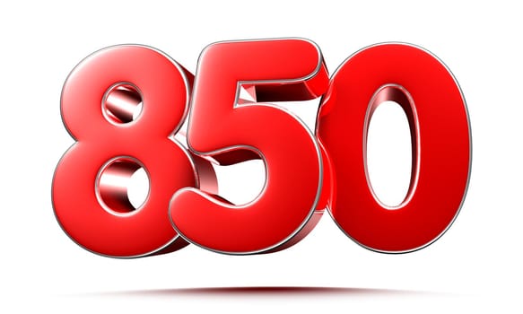 Rounded red numbers 850 on white background 3D illustration with clipping path