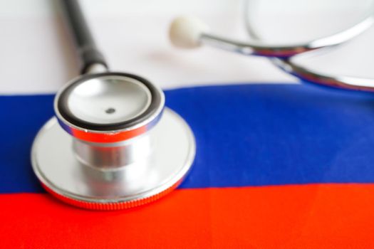 Black stethoscope on Russia flag background, Business and finance concept.