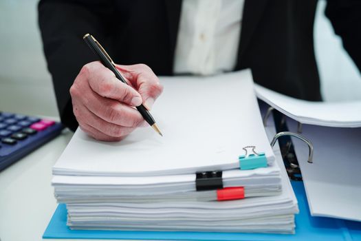 Business woman busy working with documents in office.
