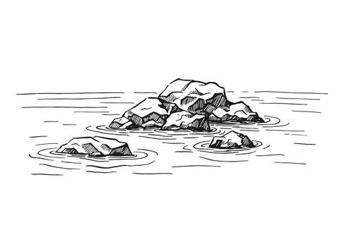 Rocks, seascape. Hand drawn illustration converted to vector.