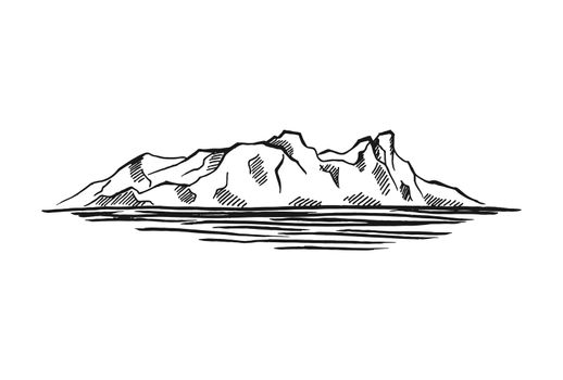 Arctic landscape. Icy mounts, Iceberg. Hand drawn illustration converted to vector.