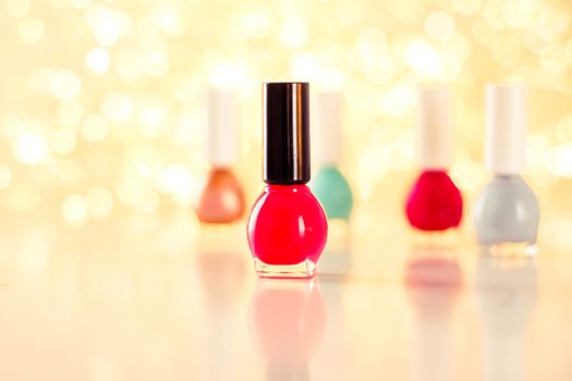 Beauty, make-up and cosmetics concept - Nail polish bottles, manicure and pedicure collection