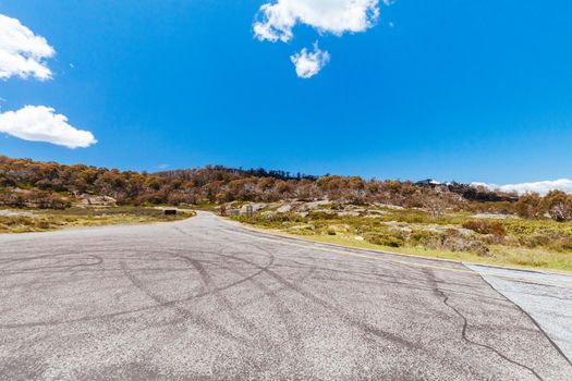 Tuckerbox Corner and intersection at Mt Buffalo on a summer's afternoon in the Victorian Alps, Australia