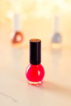 Beauty, make-up and cosmetics concept - Nail polish bottles, manicure and pedicure collection