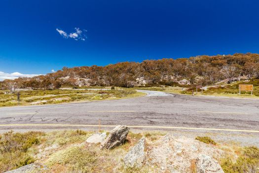 Tuckerbox Corner and intersection at Mt Buffalo on a summer's afternoon in the Victorian Alps, Australia