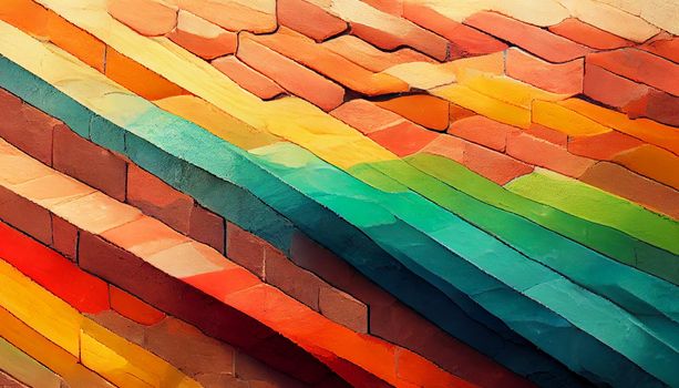 3D render of multi-colored bricks wall texture abstract brick background in bright colors.