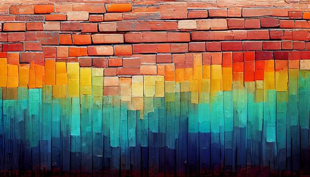 3D render of multi-colored bricks wall texture abstract brick background in bright colors.