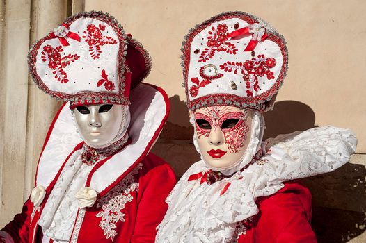 VENICE, ITALY - Febrary 6 2018: The masks of the Venice carnival 2018