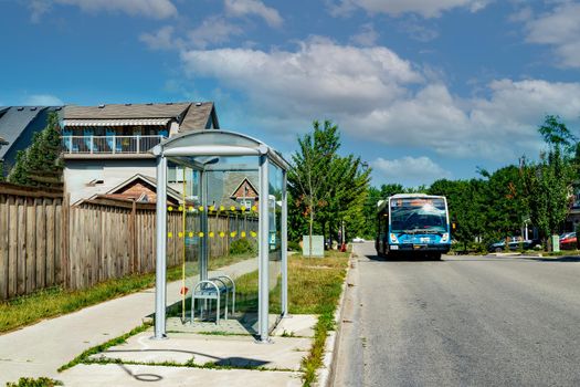 Glass bus stop in an urban area