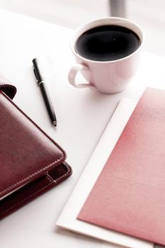 Modern workspace, business and corporate lifestyle concept - Office table desk and coffee cup, productivity